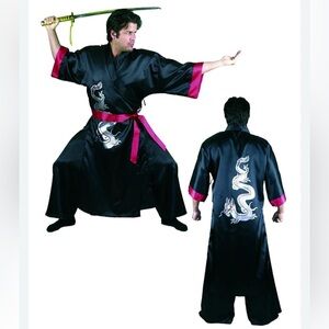Costume: Black Kimono with Dragon Design and Red Accents